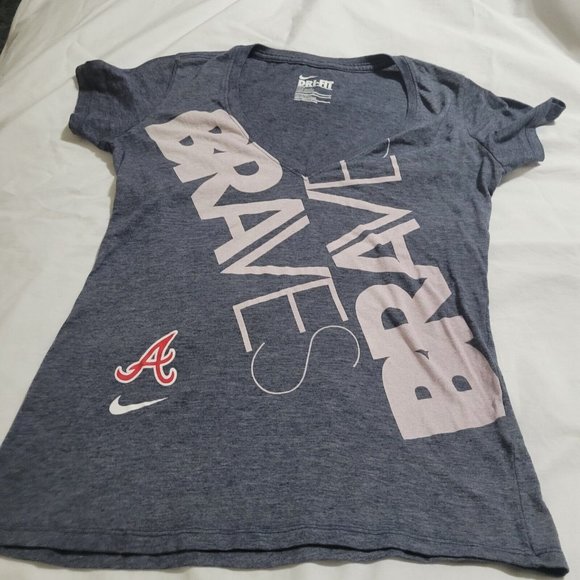 Nike V Neck Tee Shirt Slim Fit Atlanta Braves  Size‎ Large Dri Fit - Picture 2 of 8